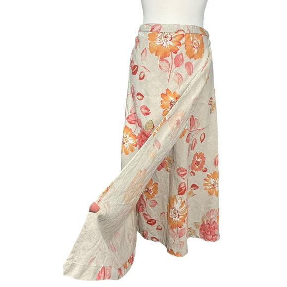 Eddie Bauer 100% Linen Floral Maxi Wrap Skirt Neutral Boho Lightweight Size 8 - Picture 3 of 10